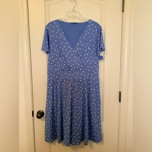 Lane Bryant NWOT flutter sleeve blue polka dot dress